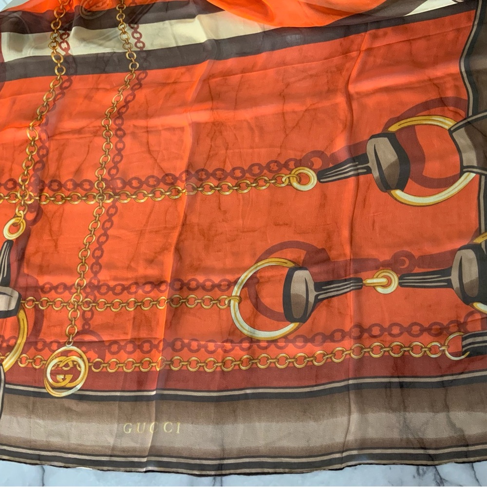 Orange and Brown Chain Print Scarf - Picture 6 of 7